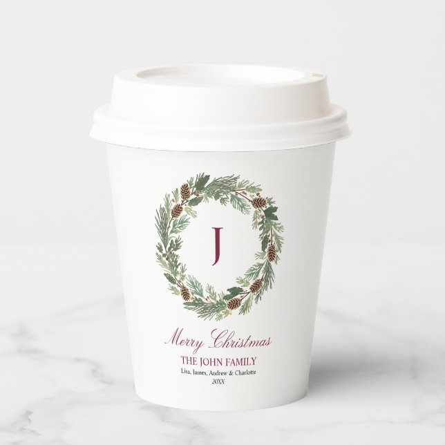 Vasos De Papel Navidades de Rustic Pine Wreath (Anverso)