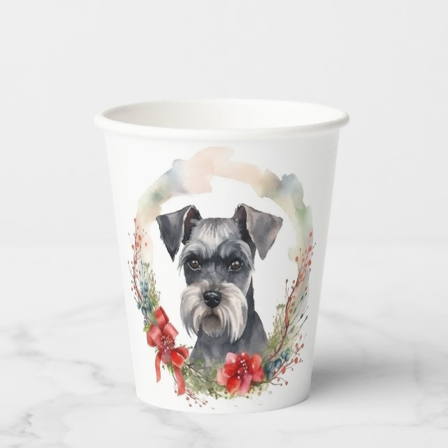 Vasos De Papel Navidades de Schnauzer Wreath Festimes Pup (Anverso)