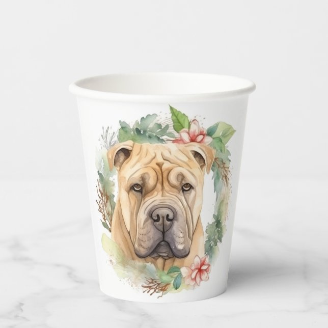 Vasos De Papel Navidades de Shar Pei Wreath Festimes Pup (Anverso)
