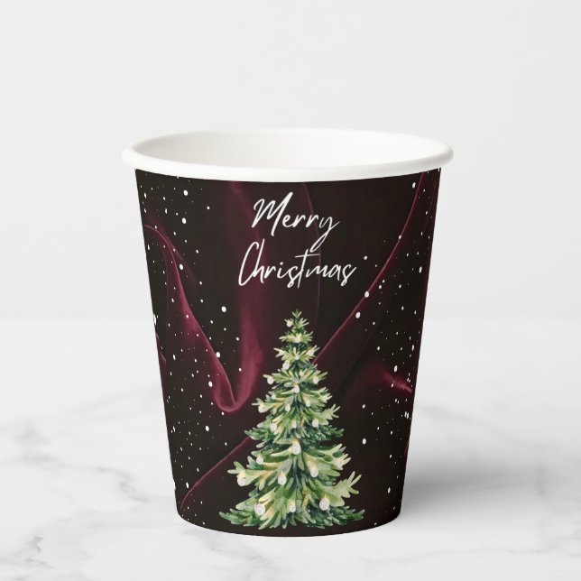 Vasos De Papel Navidades de terciopelo rojo real (Anverso)