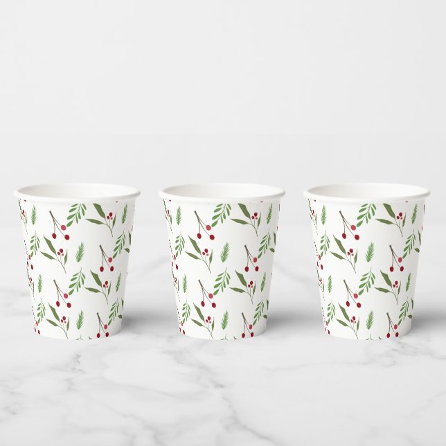Vasos De Papel Navidades de vacaciones modernos Berry botánico ve (Multi)