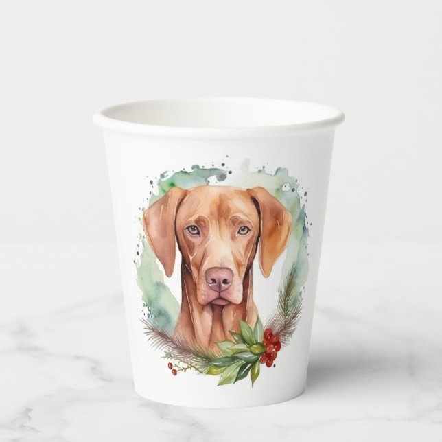 Vasos De Papel Navidades de Vizsla Wreath Festimes Pup (Anverso)