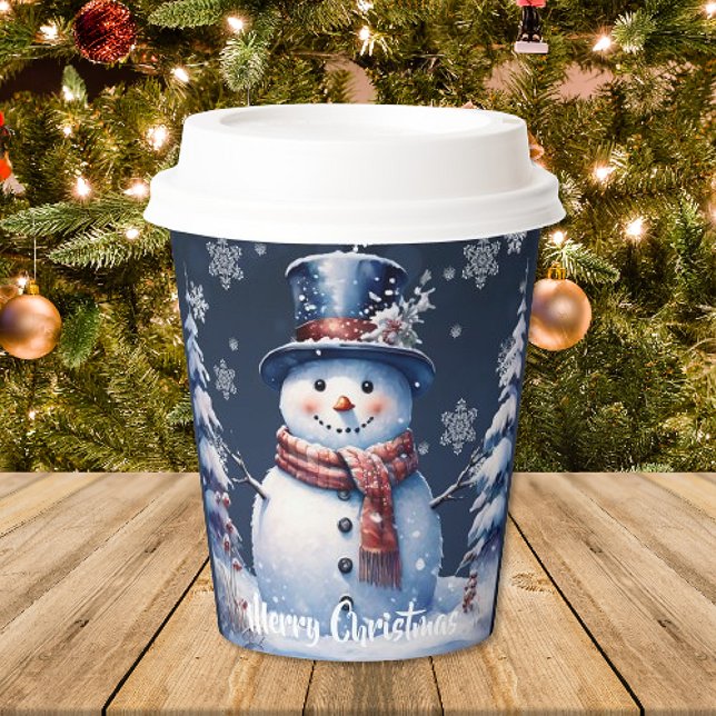 Vasos De Papel Navidades de Winter Forest Snowman (Winter Forest Snowman Christmas Paper Cups)