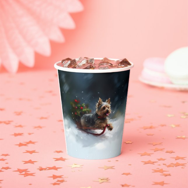 Vasos De Papel Navidades de Yorkshire Terrier en invierno (in situ)