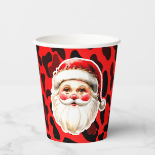 Vasos De Papel Navidades del Retro Santa Claus del Leopardo Rojo