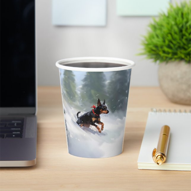 Vasos De Papel Navidades Doberman Pinscher en invierno (in situ)