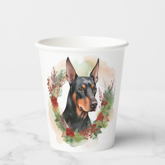 Vasos De Papel Navidades Doberman Wreath Festive Pup (Anverso)