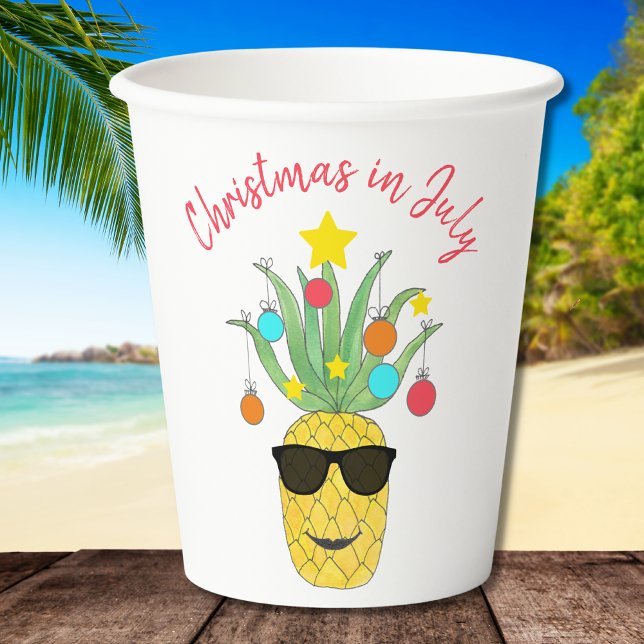Vasos De Papel Navidades en julio de vacaciones tropicales de piñ (Subido por el creador)