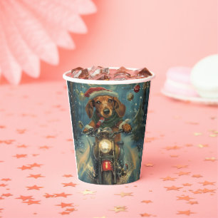 Vasos De Papel Navidades en motocicleta de Dachshund