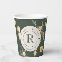Vasos De Papel Navidades encantadores Monograma Verde Forestal
