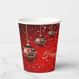 Vasos De Papel Navidades Fiesta Golden Red Winter Holidays Elegan