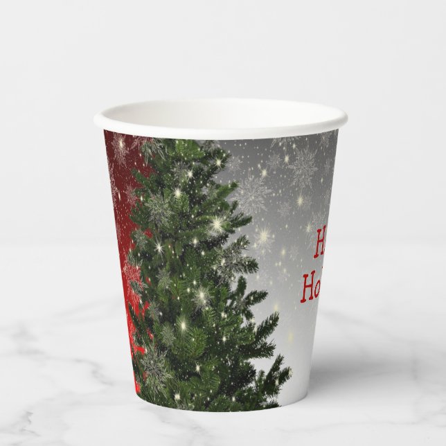Vasos De Papel Navidades Fiesta Green Tree Red Silver Snowflakes (Anverso)