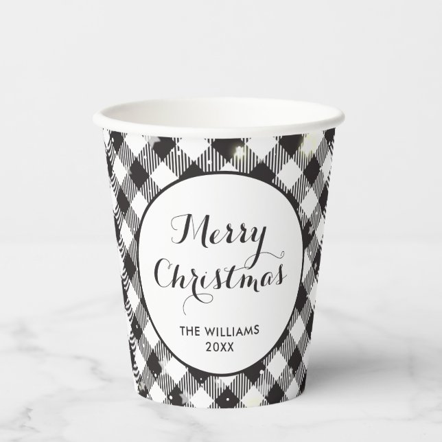Vasos De Papel Navidades Fiesta Negro Blanco Buffalo Tapado (Anverso)
