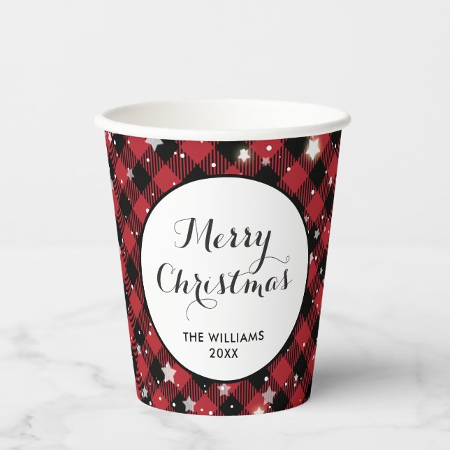 Vasos De Papel Navidades Fiesta Red Buffalo Plaid (Anverso)