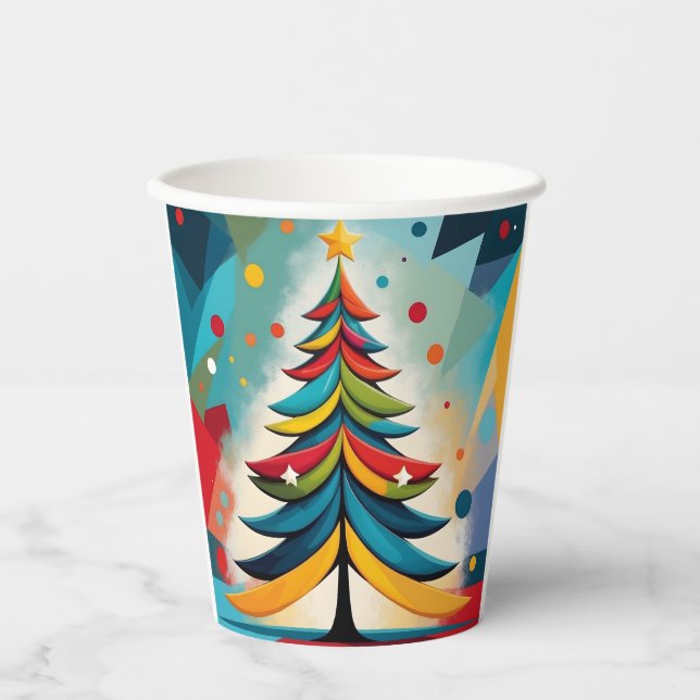 Vasos De Papel Navidades Geométricos de Pop Art Branches Featherc (Anverso)