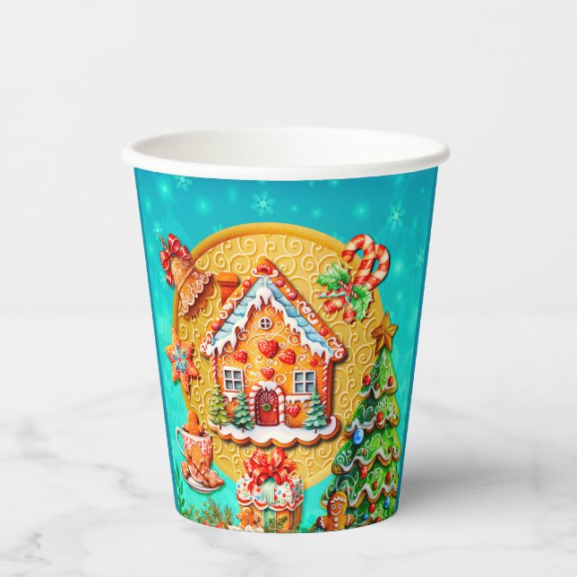Vasos De Papel Navidades Gingerbread Candy House y Año Nuevo (Anverso)