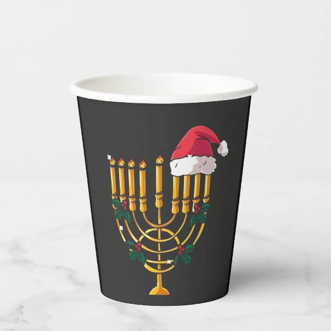 Vasos De Papel Navidades Hanukkah Jewish Santa Menorah (Anverso)