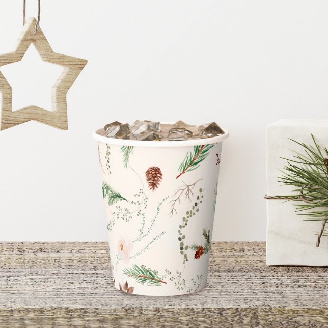 Vasos De Papel Navidades Holiday Boho Elegant Poinsettia Greenery (Elegant Pine Greenery Poinsettia Christmas Party Cups)