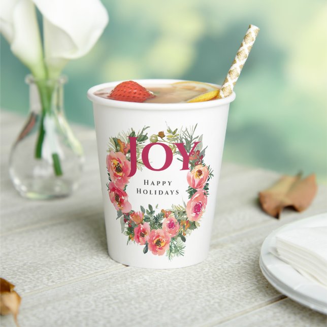 Vasos De Papel Navidades Holiday Pink Joy Wreath Botánico (in situ)