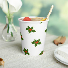 Vasos De Papel Navidades Holly Pattern Red Berries Hojas verdes