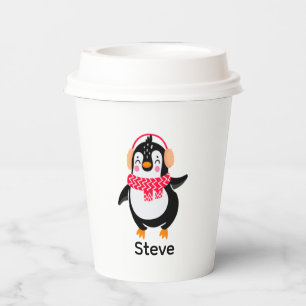 Vasos De Papel Navidades Jolly Penguin en una bufanda con bocanad