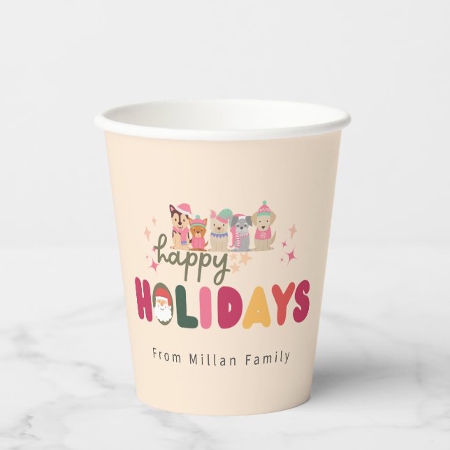 Vasos De Papel Navidades lindos familia de perros modernos (Anverso)