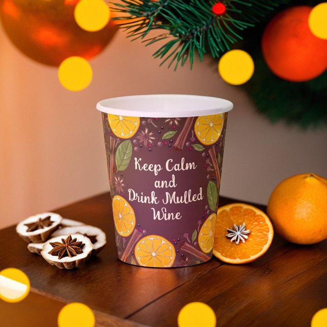 Vasos De Papel Navidades mantienen la calma y el vino picante mar (Christmas Keep Calm and Mulled Wine spicy brown Paper Cups)