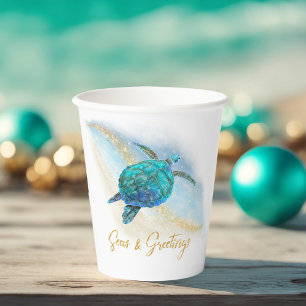 Vasos De Papel Navidades Mares y Saludos de Tortugas Marinas