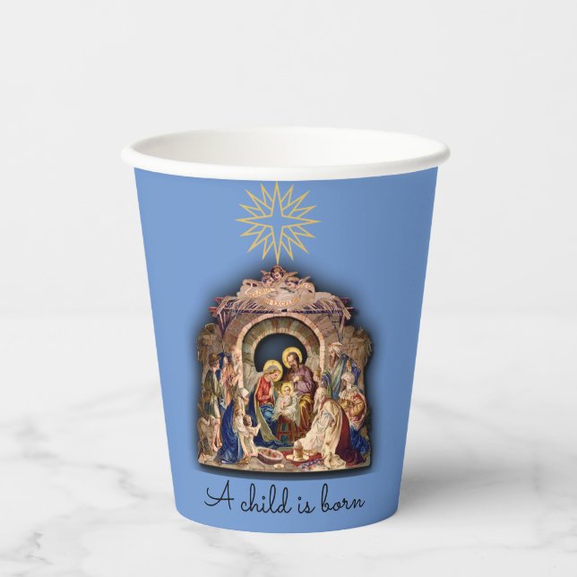 Vasos De Papel Navidades Natividad Adoración del Niño Jesús (Anverso)