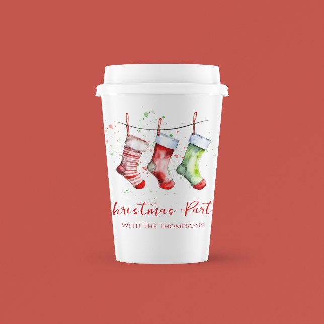Vasos De Papel Navidades Navidades Stocking Watercolor (Custom Christmas party paper cup)