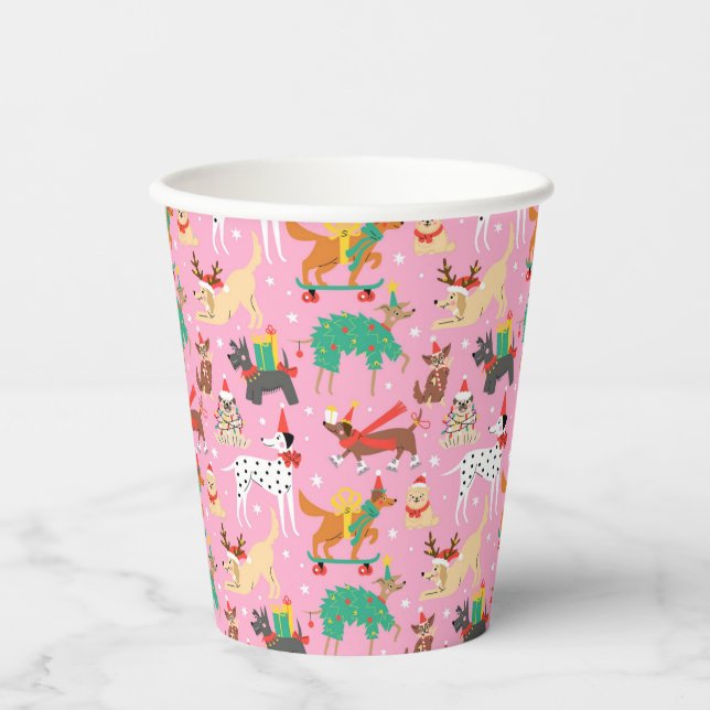 Vasos De Papel Navidades perros con traje de vacaciones (Anverso)