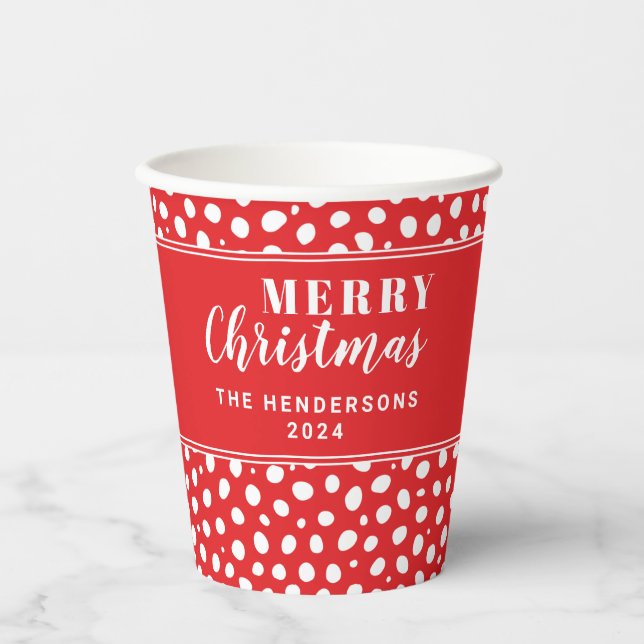 Vasos De Papel Navidades personalizados con puntos de polka roja  (Anverso)