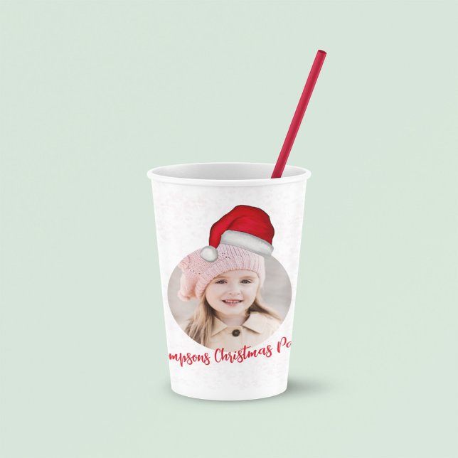 Vasos De Papel Navidades personalizados de Red Santa Hat (Cute Christmas Santa Claus photo template paper cup)