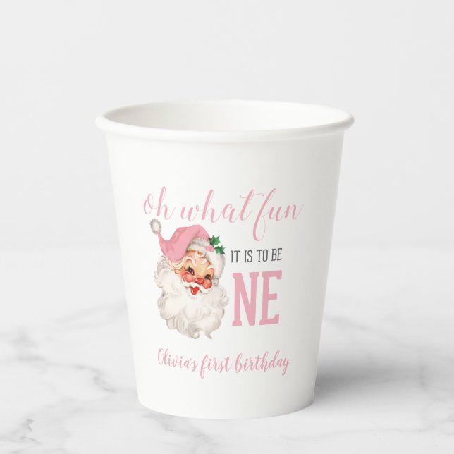 Vasos De Papel Navidades Pink Santa First Birday (Anverso)