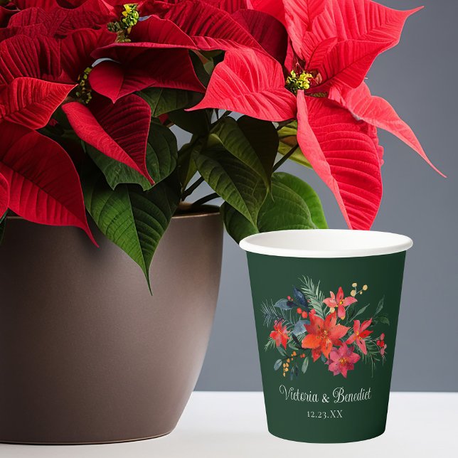 Vasos De Papel Navidades Poinsettia Elegante Boda Verde Floral (Subido por el creador)