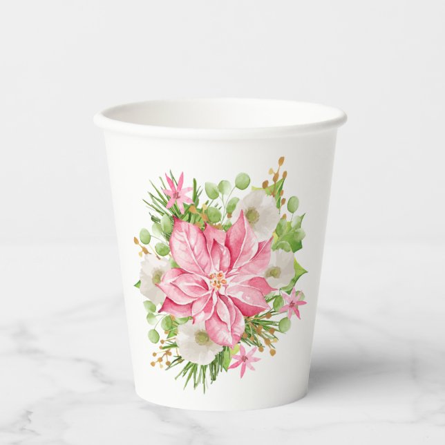 Vasos De Papel Navidades Poinsettia Holiday Floral (Anverso)