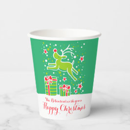 Vasos De Papel Navidades ratos personalizado rojo verde reno 