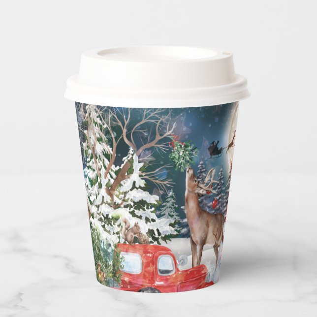 Vasos De Papel Navidades Red Truck Santa Rustic Windays (Anverso)