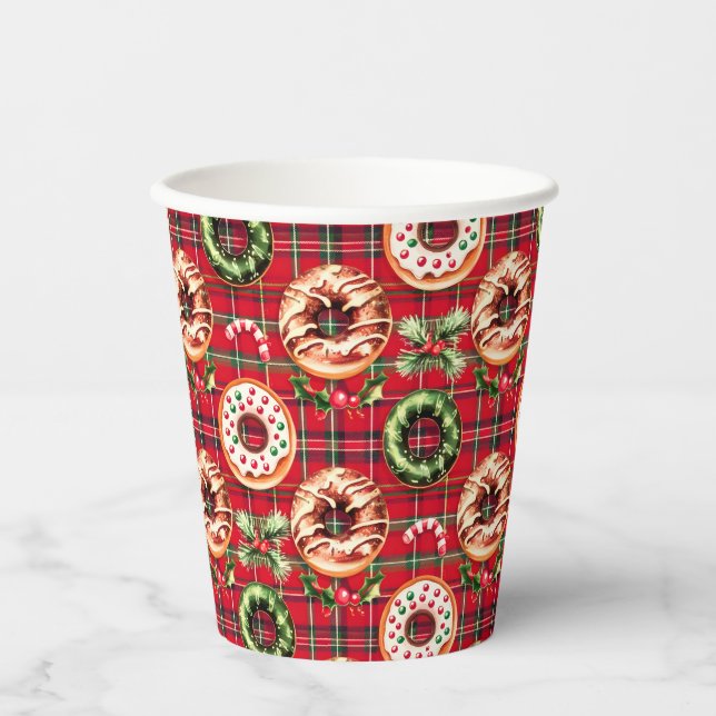 Vasos De Papel Navidades Retro Rojo Donan Red Tartán Plaid (Anverso)