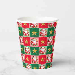 Vasos De Papel Navidades Retro Santa Claus Tartan Plaid