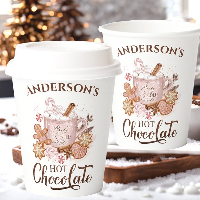 Vasos De Papel Navidades rosados de chocolate caliente Nombre Cua (Hot Chocolate Pink Christmas Name Paper Cups)