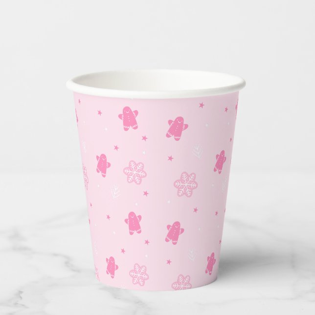 Vasos De Papel Navidades rosados Patrón de pan de jengibre para h (Anverso)