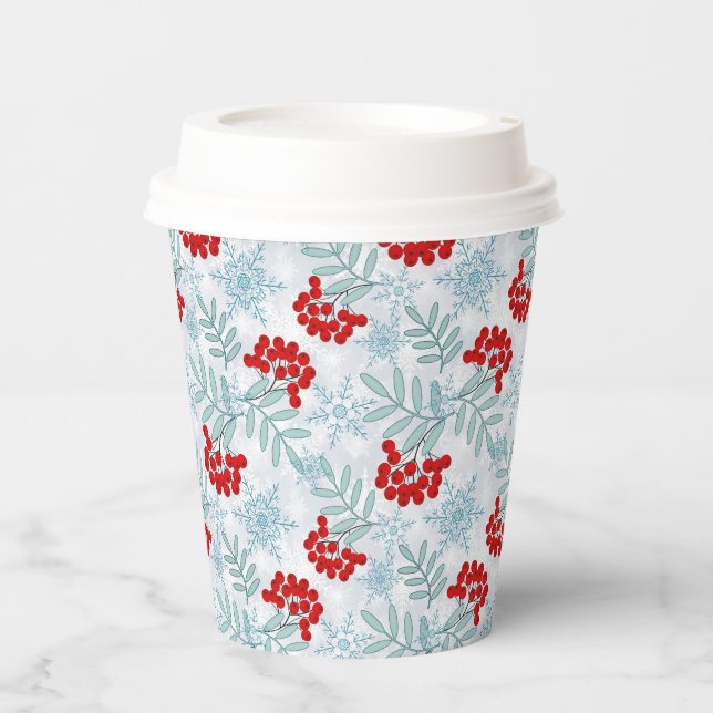 Vasos De Papel Navidades, Rowan, rojo, blanco, copos de nieve (Anverso)