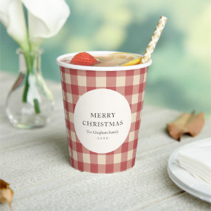 Vasos De Papel Navidades rusos rojos de Gingham modernos