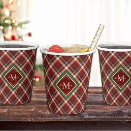 Vasos De Papel Navidades Rústicos Red Green Plaid Simple Monogram