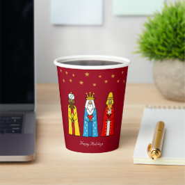 Vasos De Papel Navidades sabios y estrellas de oro en rojo