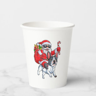 Vasos De Papel Navidades Santa Claus viajando en Bulldog francés 