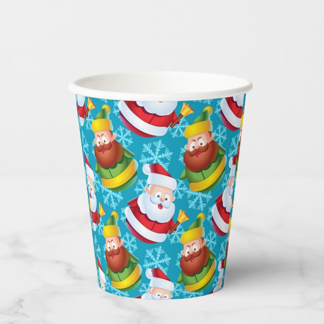 Vasos De Papel Navidades Santa Claus y amigo con el copo de nieve (Anverso)