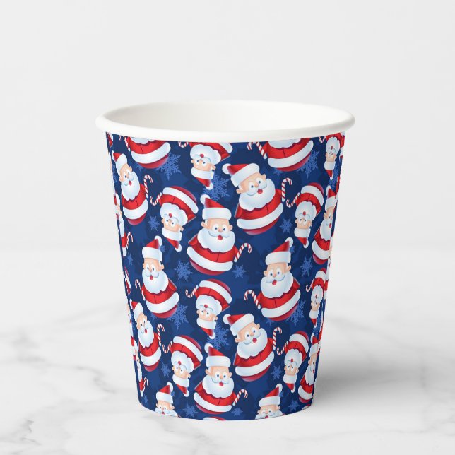Vasos De Papel Navidades Santa con caña de caramelo y copos de ni (Anverso)