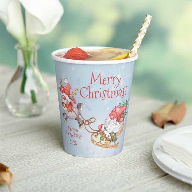 Vasos De Papel Navidades Santa Gnome con reno personalizado (in situ)